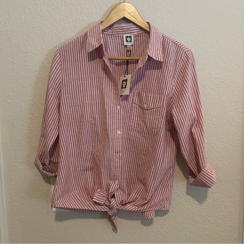Anne Klein White and Red Button Down Shirt